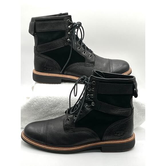 UGG Magnusson Black Leather & Suede Comfort VTG Style Lace Up Boots Mens Size 12 - Picture 6 of 13
